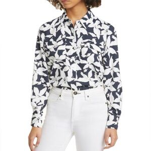 Joie Eastona Blue & White Derp Sea Floral Button Down Shirt Women’s Size XXS